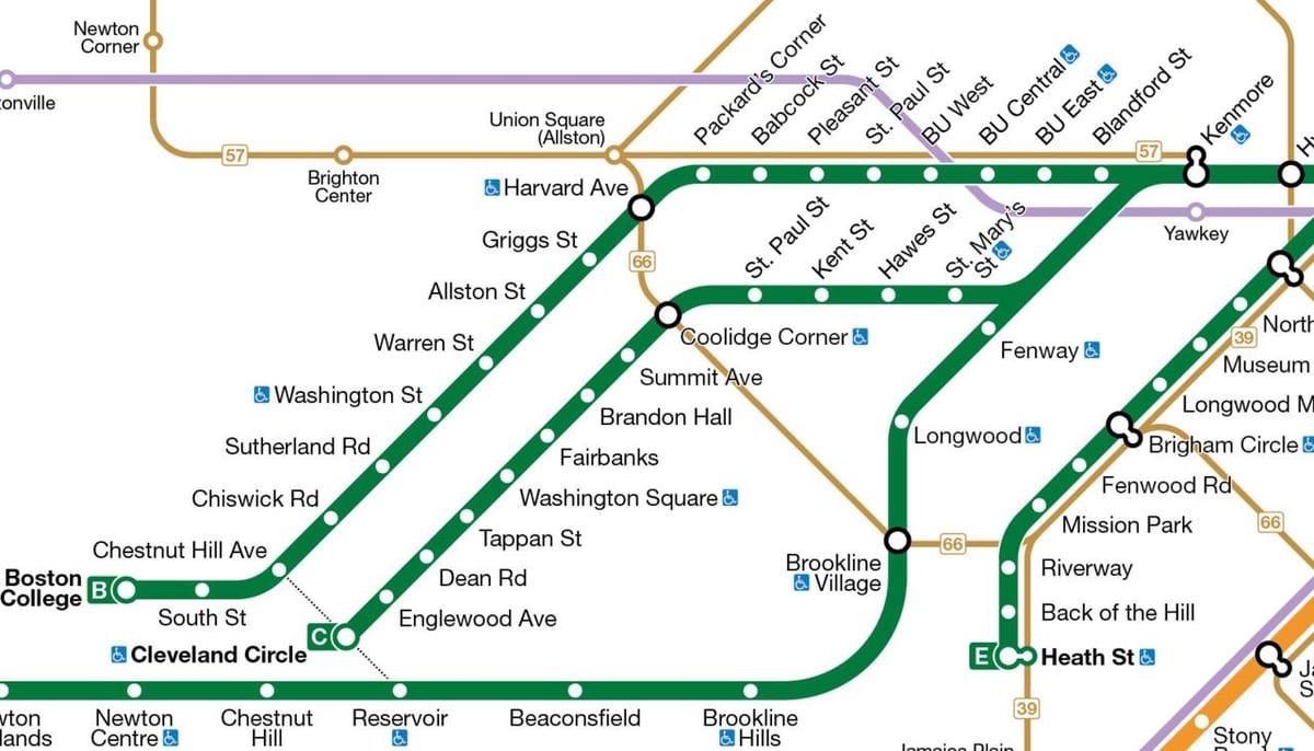 Mbta зялёная лінія карце