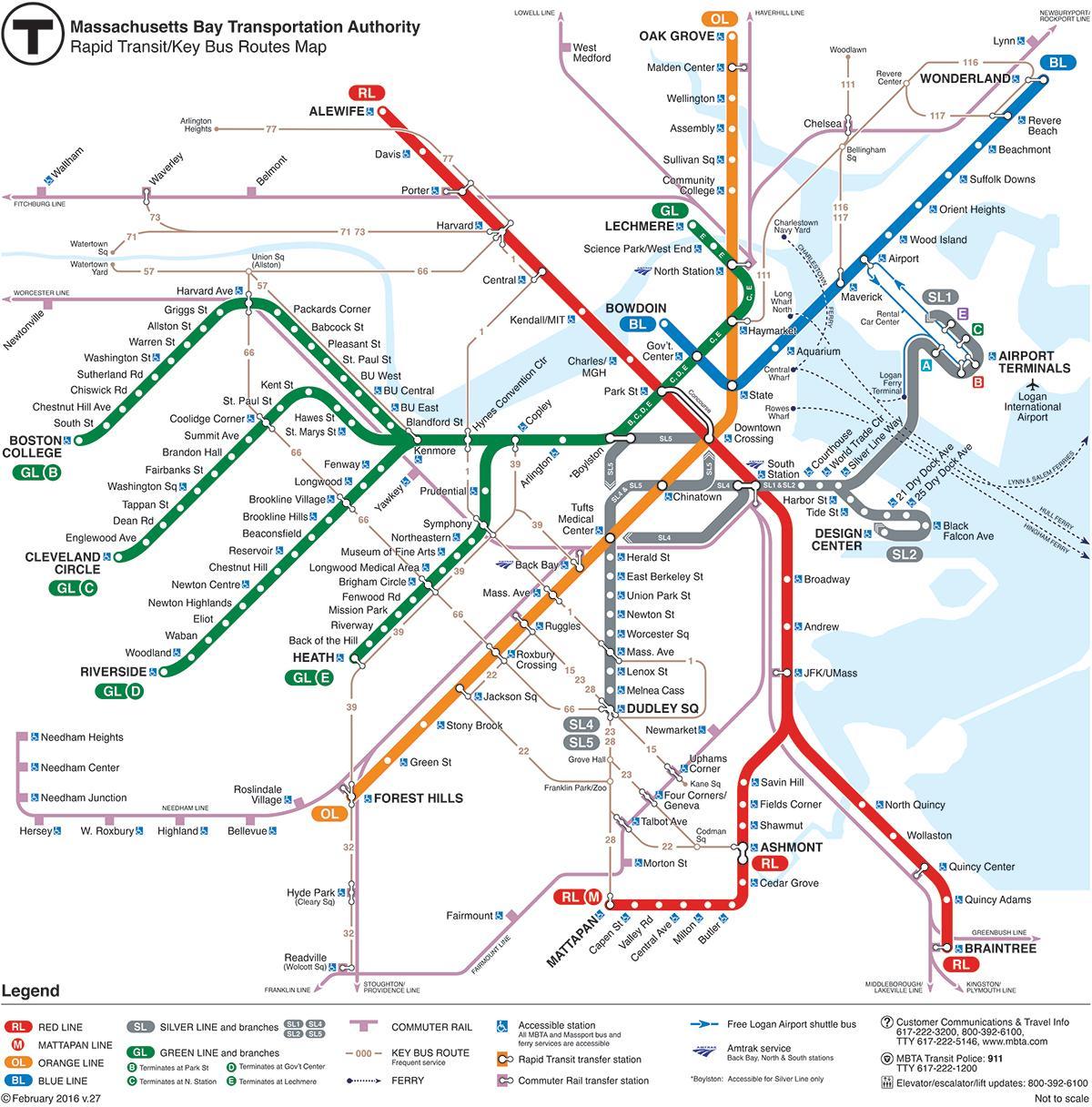 Карта метро mbta чырвоная лінія