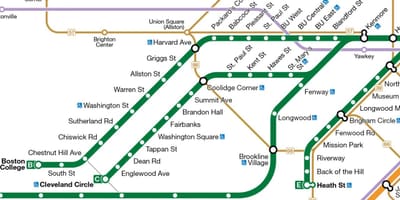 Mbta зялёная лінія карце
